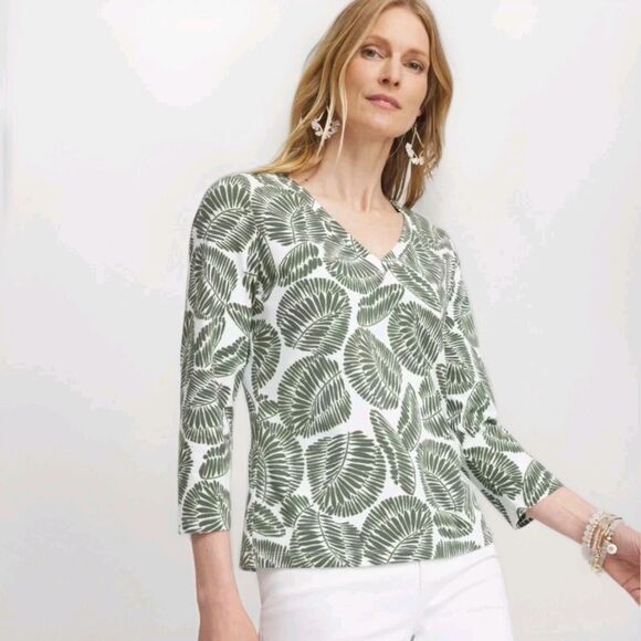Chico's Tops - Chico’s Foliage 3/4 Sleeve Perfect Tee Top Sz 3 XL green Leaves